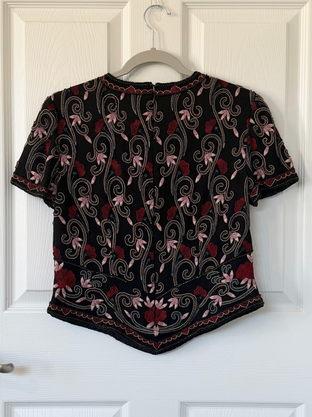 Vintage 100% Silk Embroidered & Beaded Floral Cropped Top by Papell Boutique - Picture 3 of 8